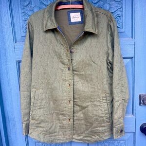 Green Quilted Jacket with Button-down Snaps,  Classic Collar